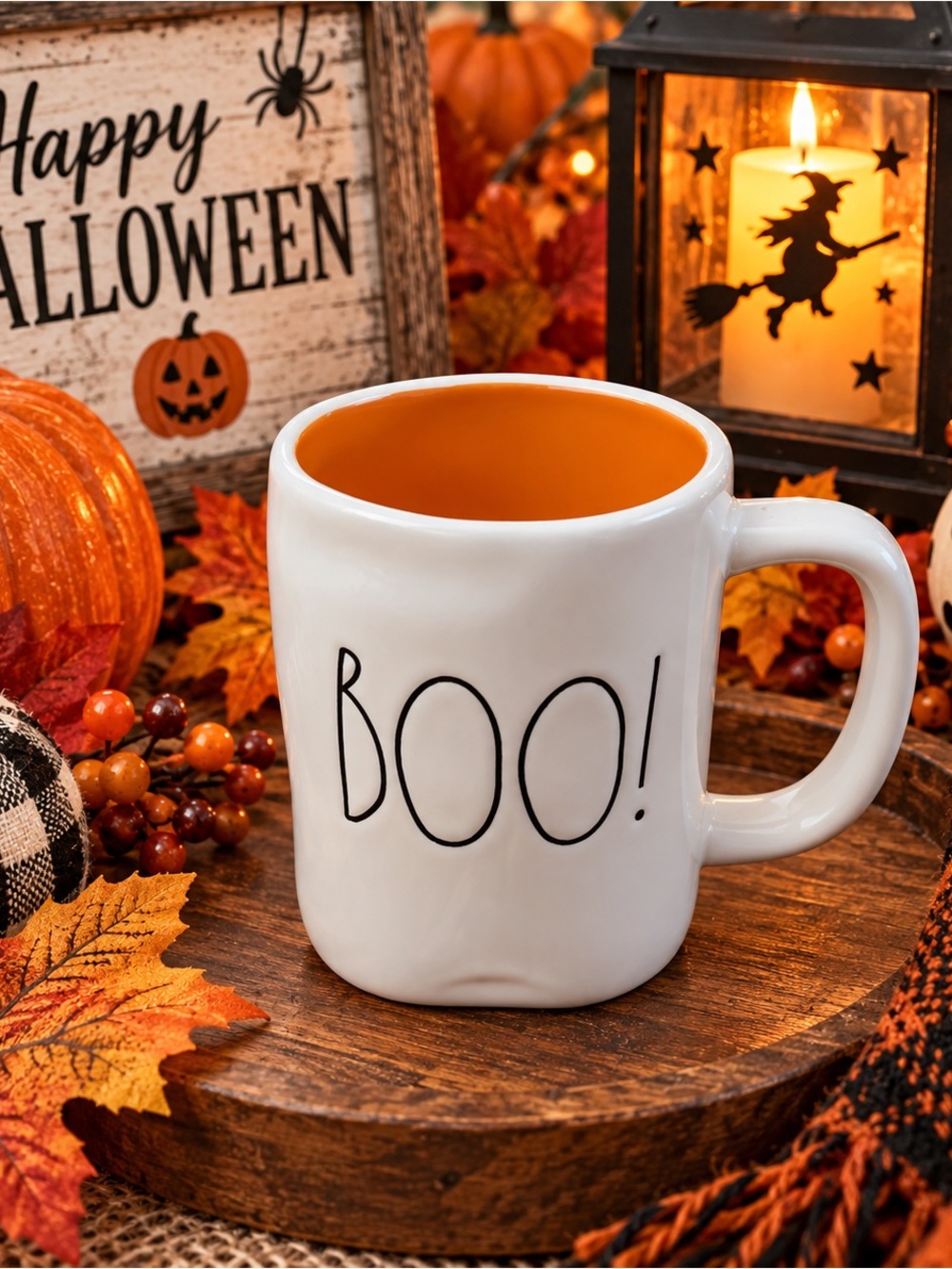 White & Orange Rae Dunn Halloween 'BOO!' Ceramic Mug— brand new!